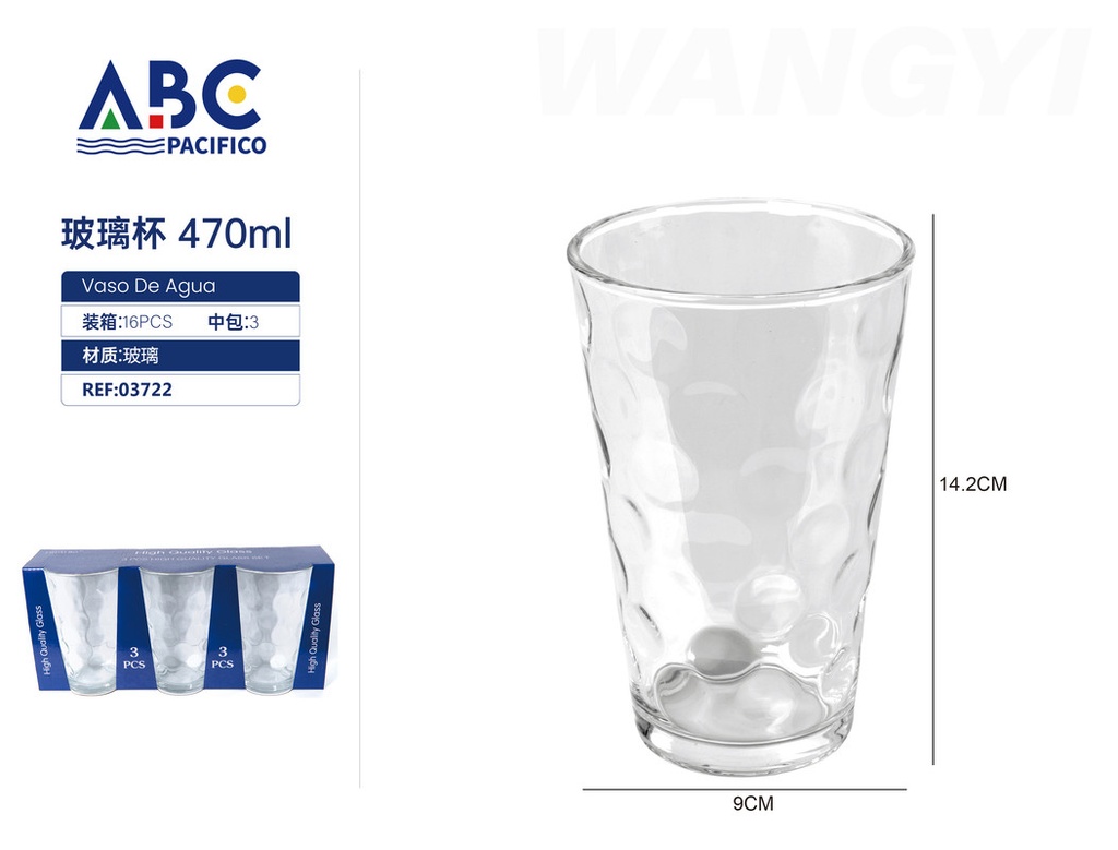 Juego de vasos de vidrio 3pzs 470ml