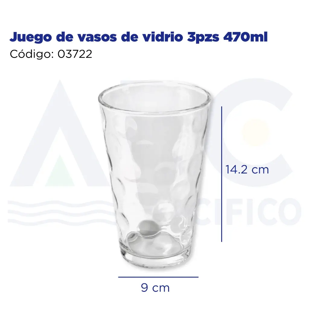Juego de vasos de vidrio 3pzs 470ml