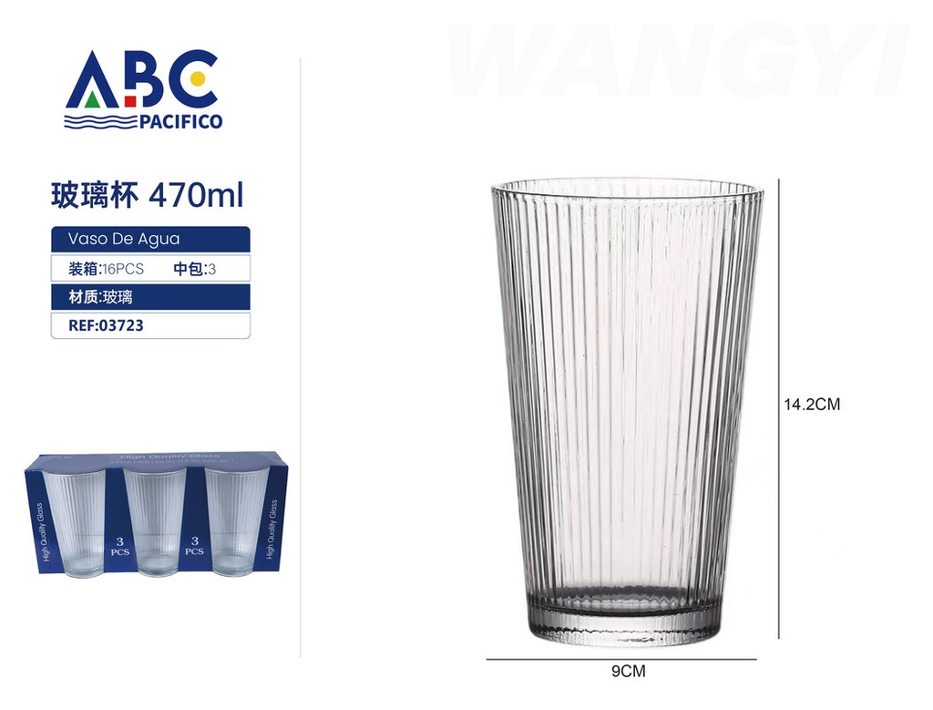 Juego de vasos de vidrio 3pzs 470ml