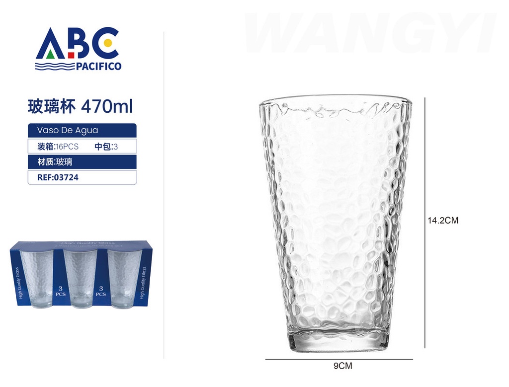 Juego de vasos de vidrio 3pzs 470ml