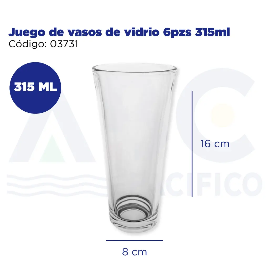 Juego de vasos de vidrio 6pzs 315ml