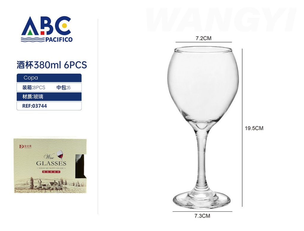 Juego de copas de vino 380ml 6pzs