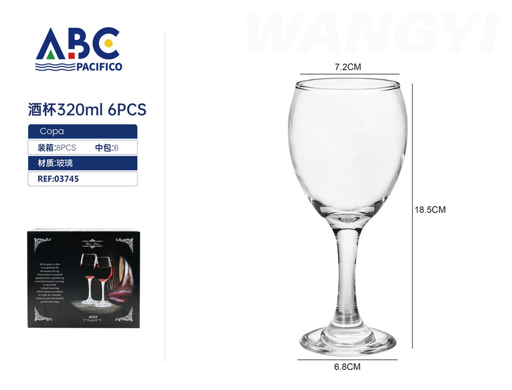 Juego de copas de vino 320ml 6pzs