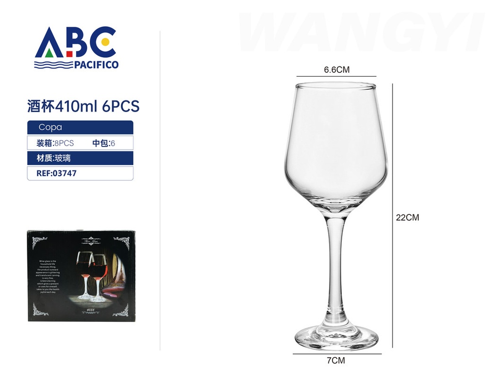 Juego de copas de vino 410ml 6pzs