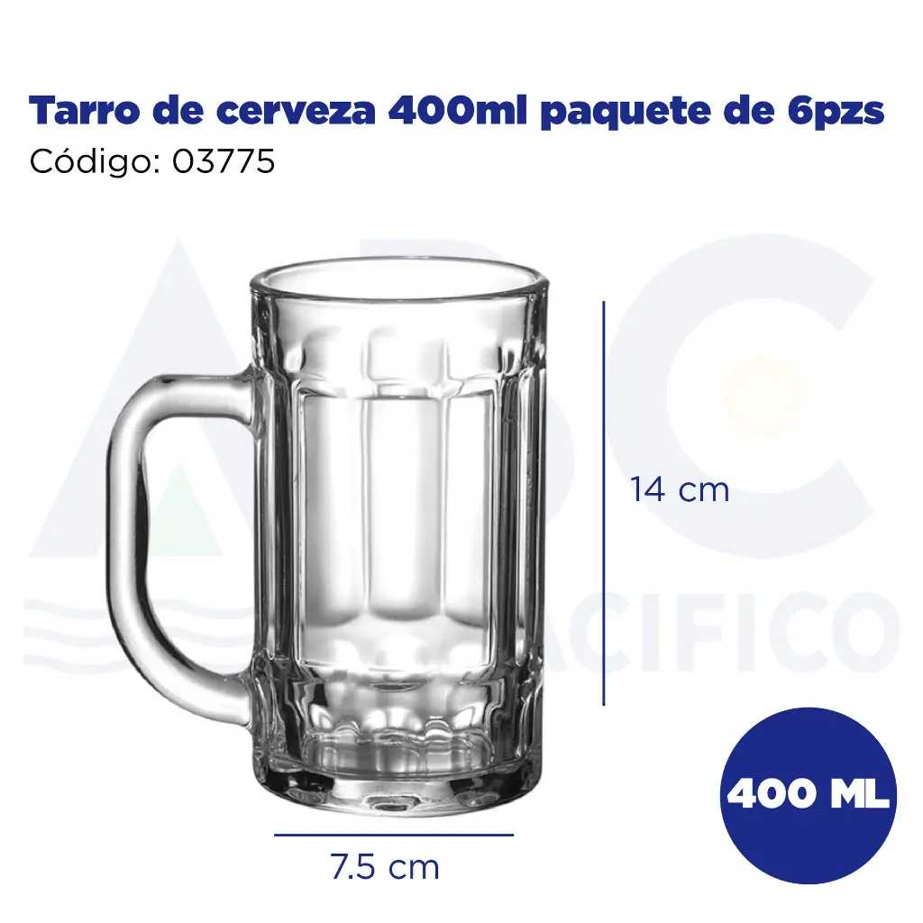 Tarro de cerveza 400ml paquete de 6pzs