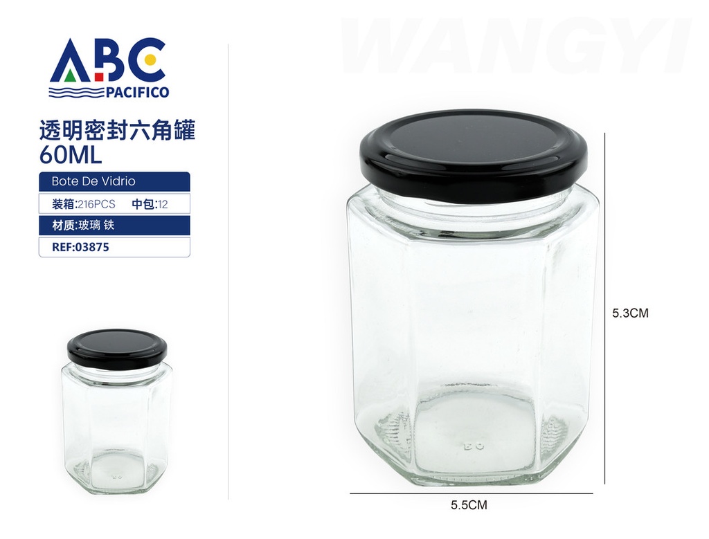 Tarro hexagonal sellado transparente 60ml
