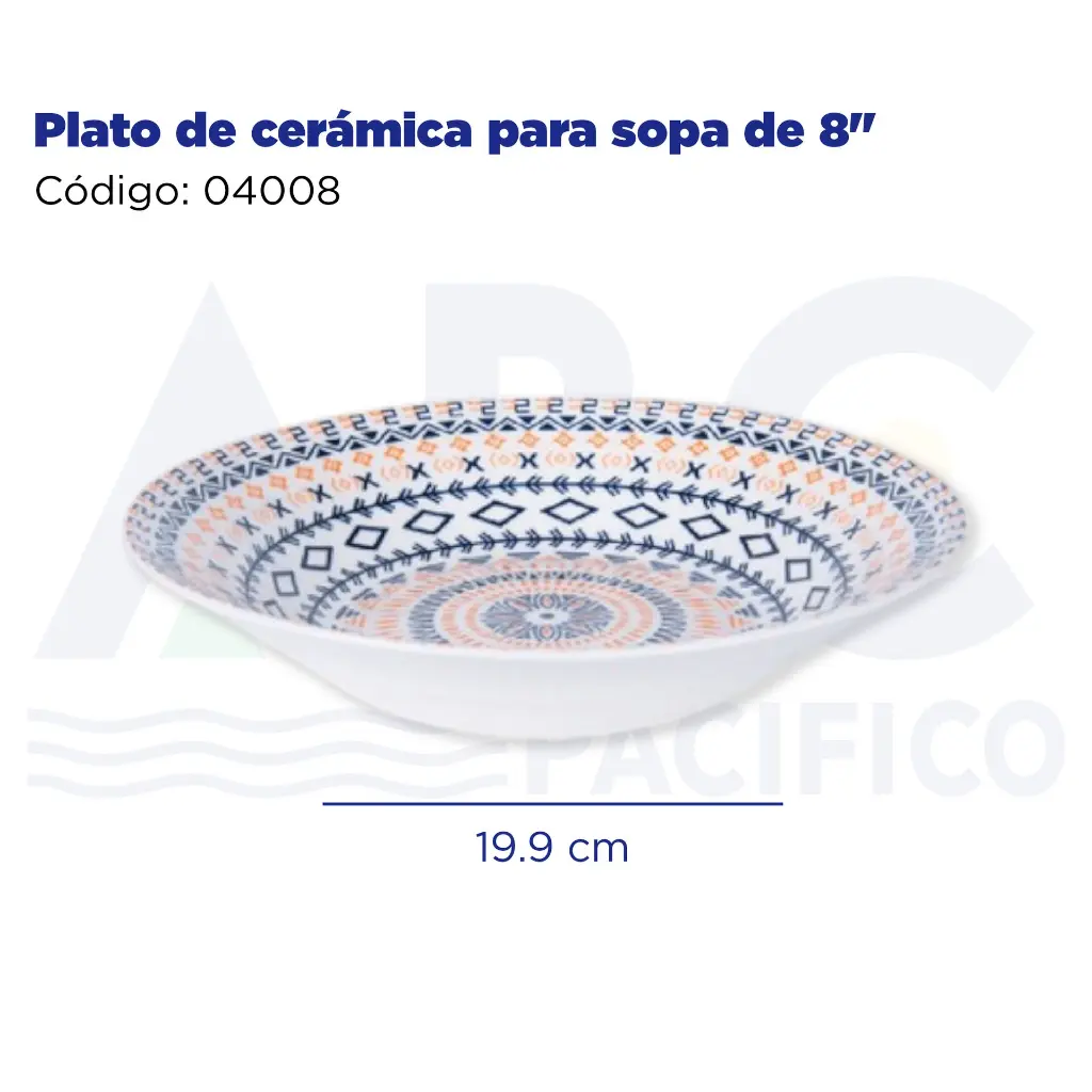 Plato de cerámica para sopa de 8"