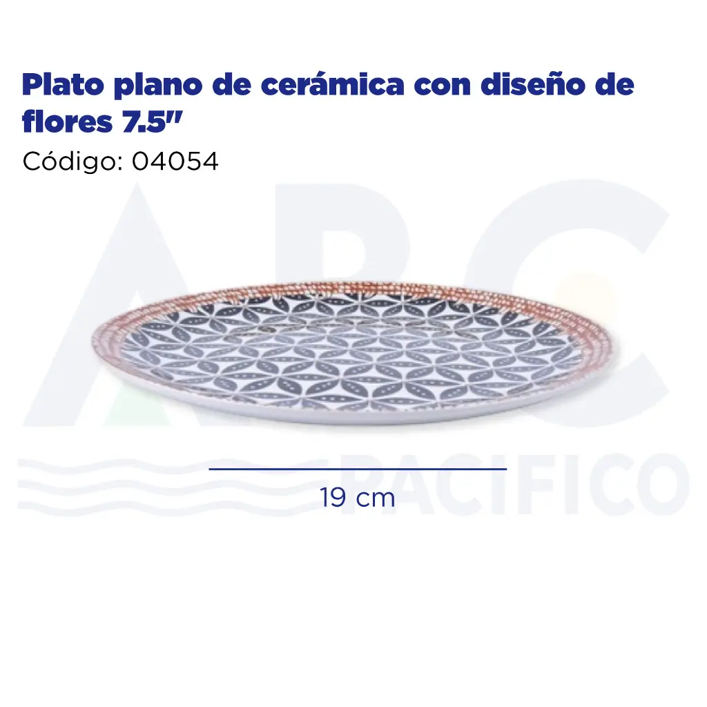 Plato plano de cerámica con diseño de flores 7.5"