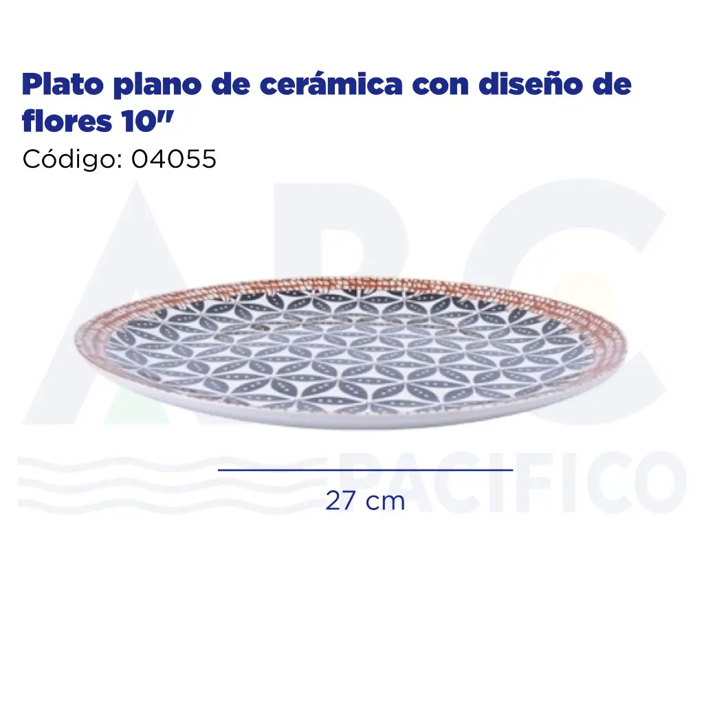 Plato plano de cerámica con diseño de flores 10"