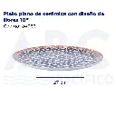 Plato plano de cerámica con diseño de flores 10"