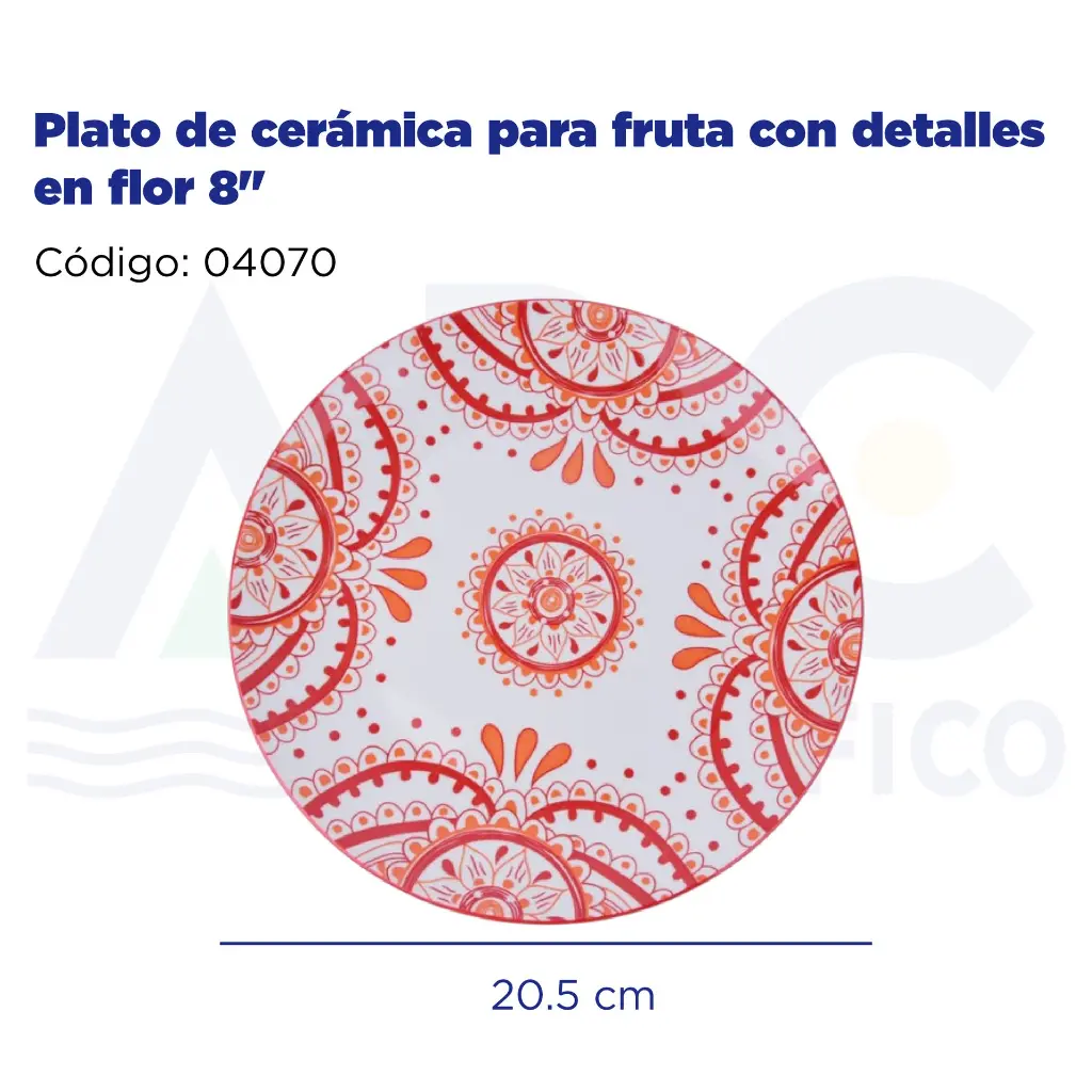 Plato de cerámica para fruta con detalles en flor 8"