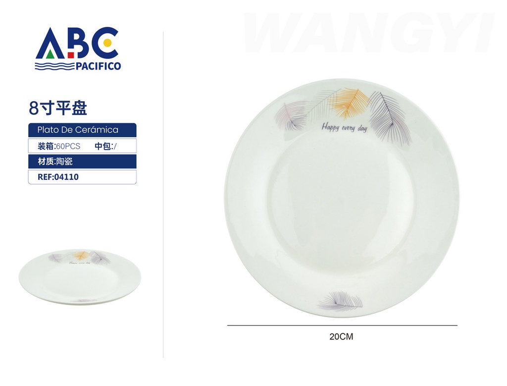 Plato blanco de cerámica en color blanco diseño happy every day 8"