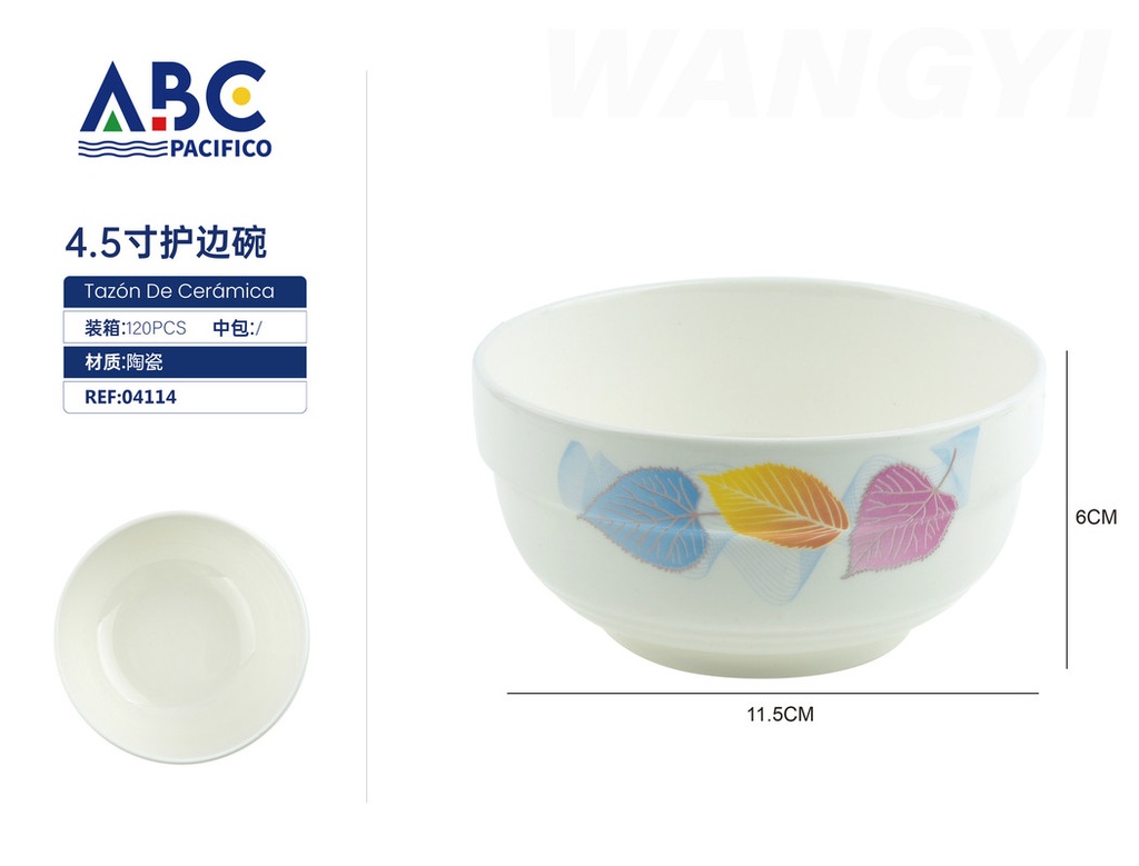 Cuenco de cerámica con borde diseño hojas de colores 4.5"