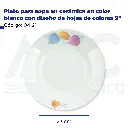 Plato para sopa en cerámica en color blanco con diseño de hojas de colores 9"