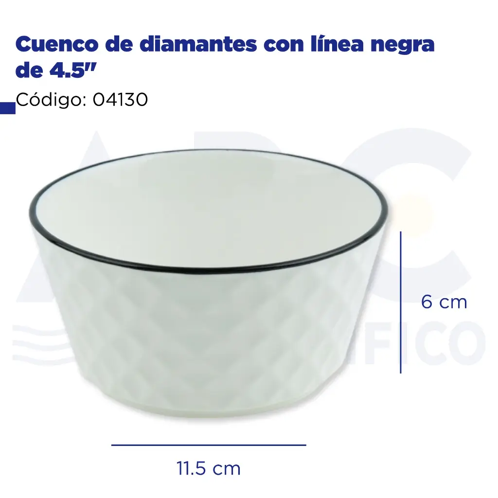 Cuenco de diamantes con línea negra de 4.5"