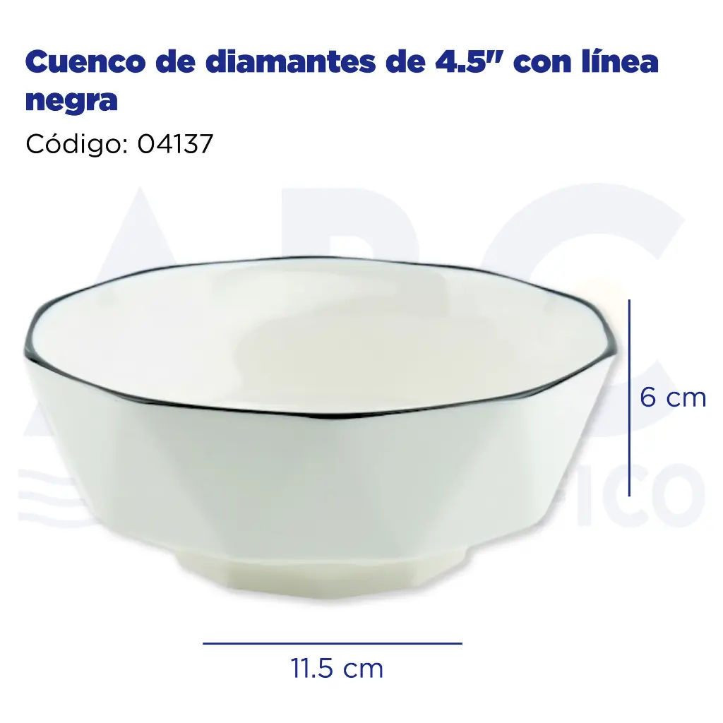 Cuenco de diamantes de 4.5" con línea negra