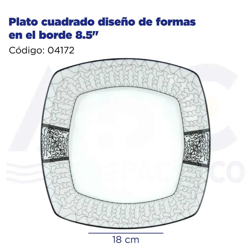 Plato cuadrado diseño de formas en el borde 8.5"