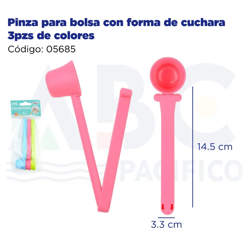 Pinza para bolsa con forma de cuchara 3pzs de colores