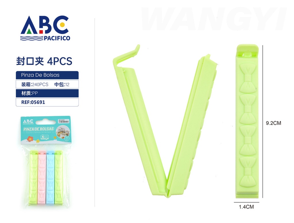 Clip de sellado 4pzs de colores 9.2*1.4cm