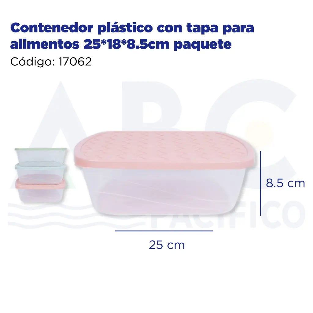 Contenedor plástico con tapa para alimentos 25*18*8.5cm paquete