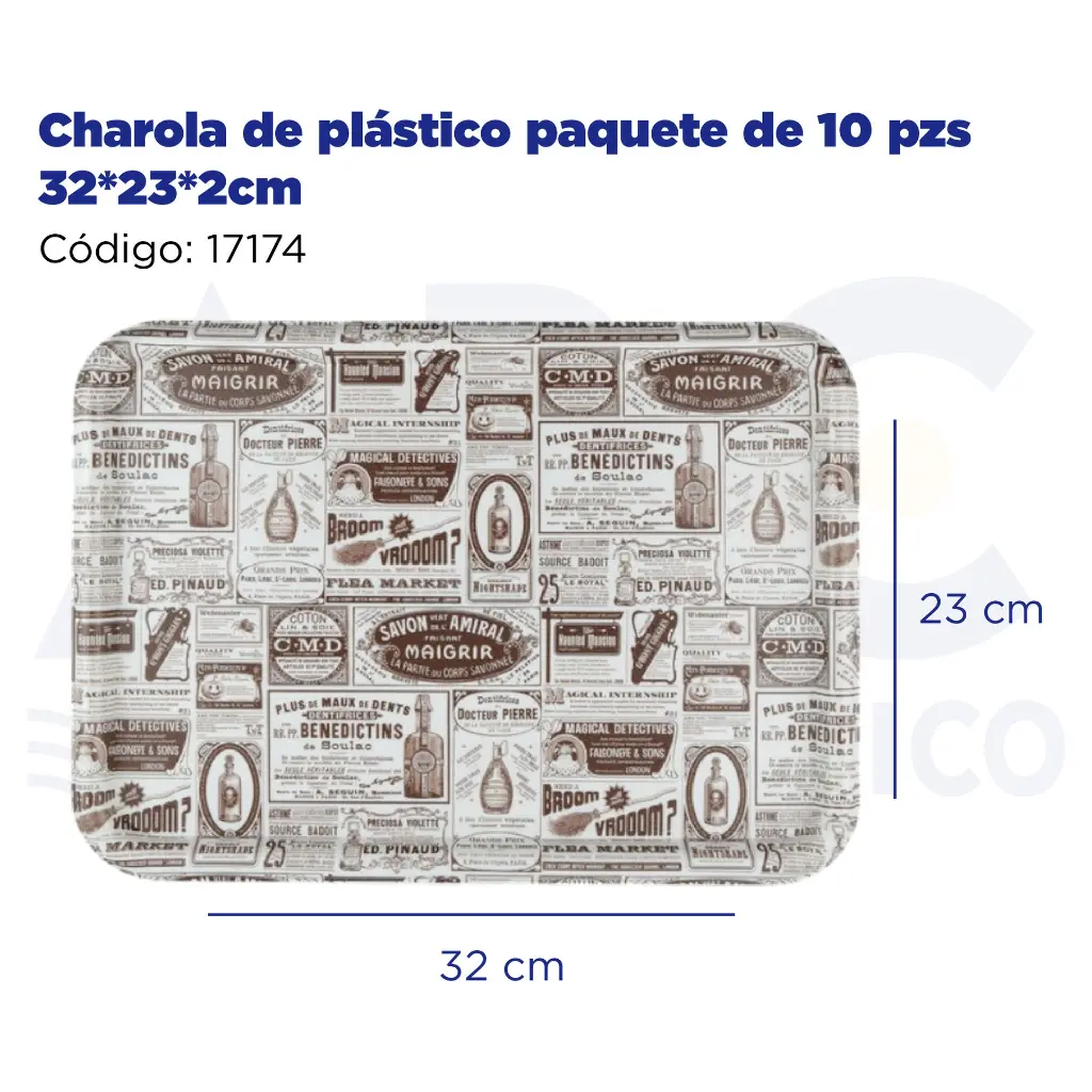 [17174] Charola de plástico paquete de 10 pzs 32*23*2cm