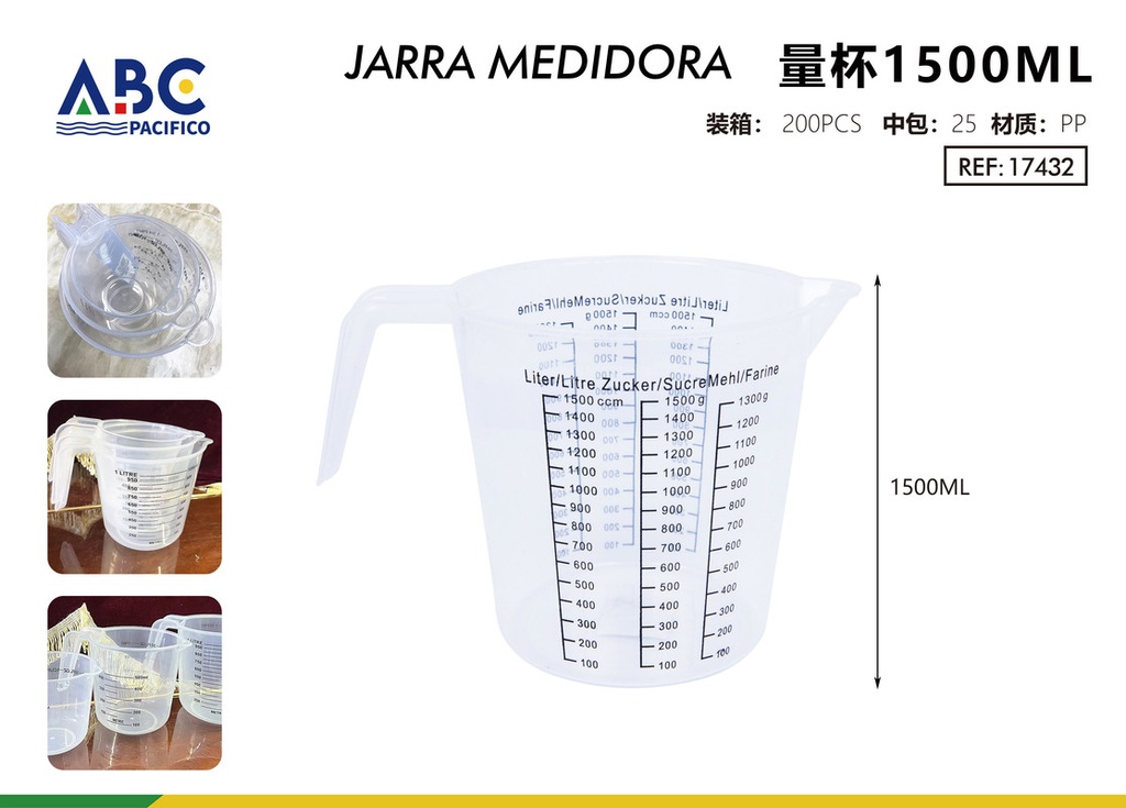 Jarra medidora 1500ml paquete 25pzs