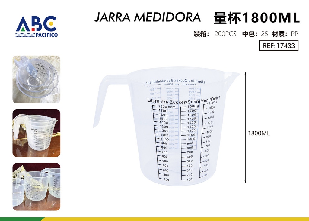 Jarra medidora 1800ml paquete 25pzs