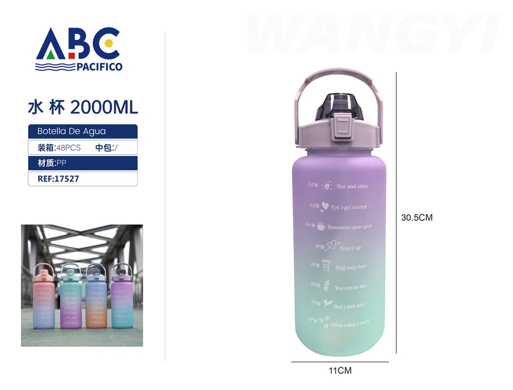 Botella de plástico motivacional para agua 2000ml