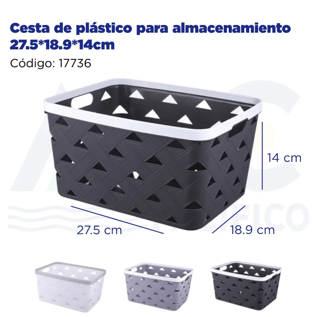 Cesta de plástico para almacenamiento 27.5*18.9*14cm