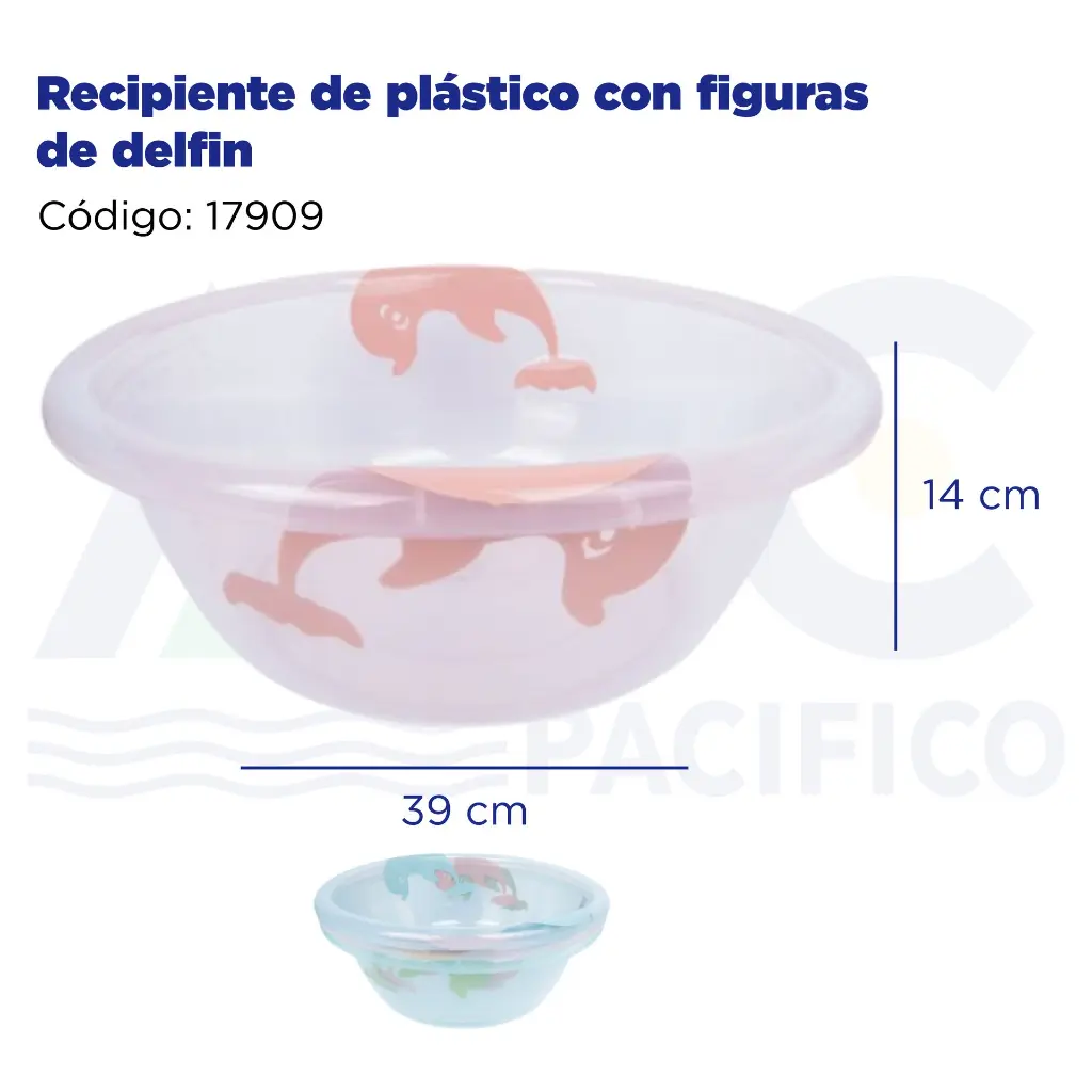 Recipiente de plástico con figuras de delfin