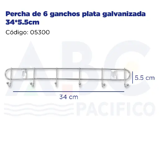 [05300] Percha de 6 ganchos plata galvanizada 34*5.5cm