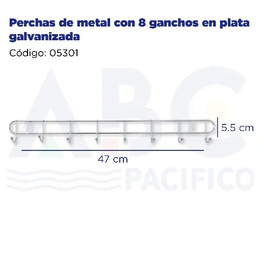 [05301] Perchas de metal con 8 ganchos en plata galvanizada