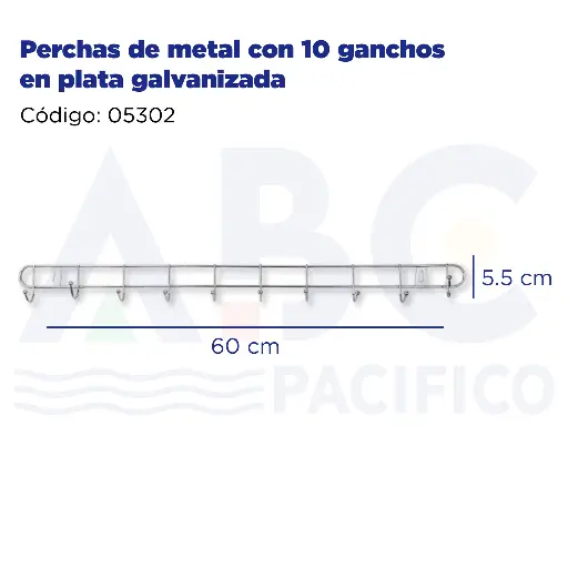 [05302] Perchas de metal con 10 ganchos en plata galvanizada