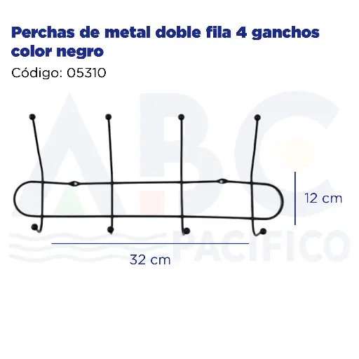 [05310] Perchas de metal doble fila 4 ganchos color negro