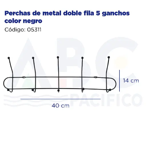 [05311] Perchas de metal doble fila 5 ganchos color negro