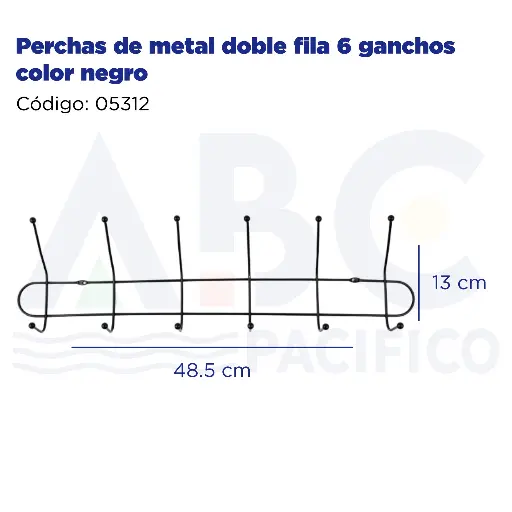 [05312] Perchas de metal doble fila 6 ganchos color negro