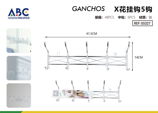 [05327] Percha con 5 ganchos dobles en color plata galvanizada