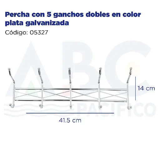 [05327] Percha con 5 ganchos dobles en color plata galvanizada