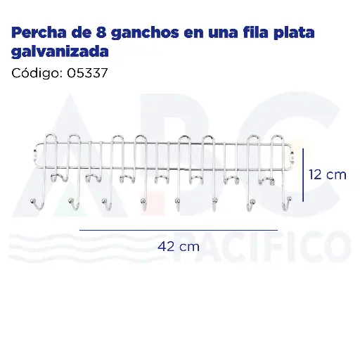 [05337] Percha de 8 ganchos en una fila plata galvanizada