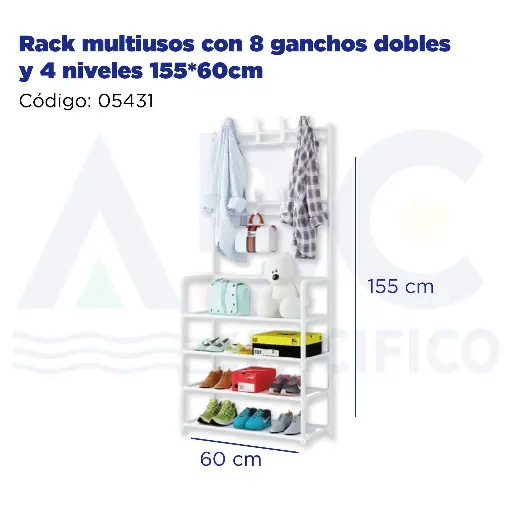 [05431] Rack multiusos con 8 ganchos dobles y 4 niveles 155*60cm