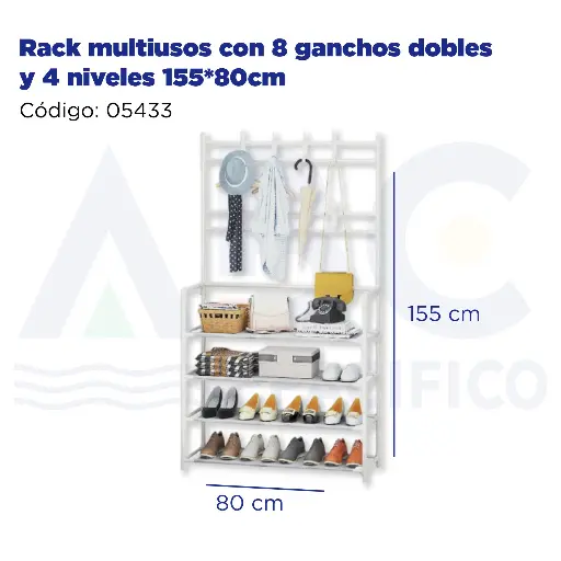[05433] Rack multiusos con 8 ganchos dobles y 4 niveles 155*80cm