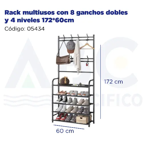 [05434] Rack multiusos con 8 ganchos dobles y 4 niveles 172*60cm