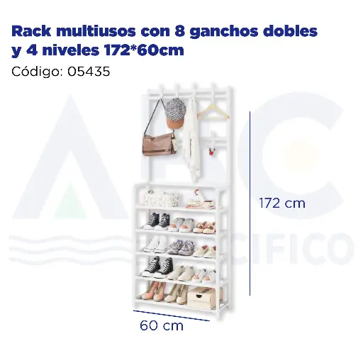 [05435] Rack multiusos con 8 ganchos dobles y 4 niveles 172*60cm