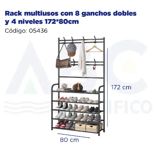 [05436] Rack multiusos con 8 ganchos dobles y 4 niveles 172*80cm