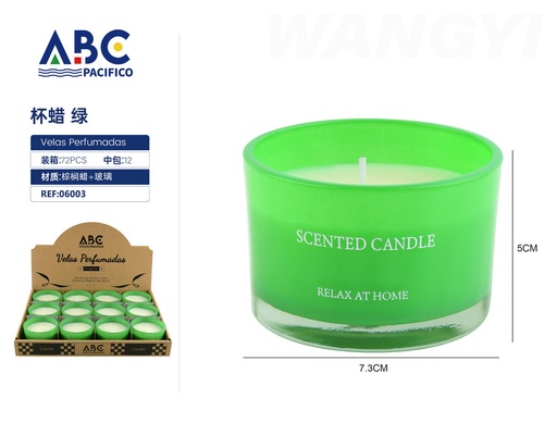 [06003] Vela de cera perfumada relajante 5*7.3cm vaso color verde