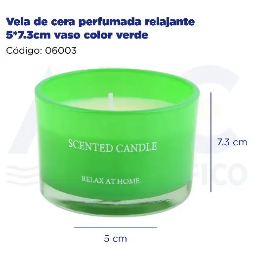[06003] Vela de cera perfumada relajante 5*7.3cm vaso color verde