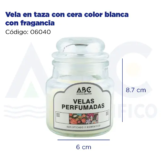 [06040] Vela en taza con cera color blanca con fragancia