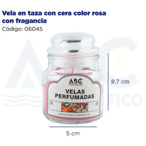 [06045] Vela en taza con cera color rosa con fragancia