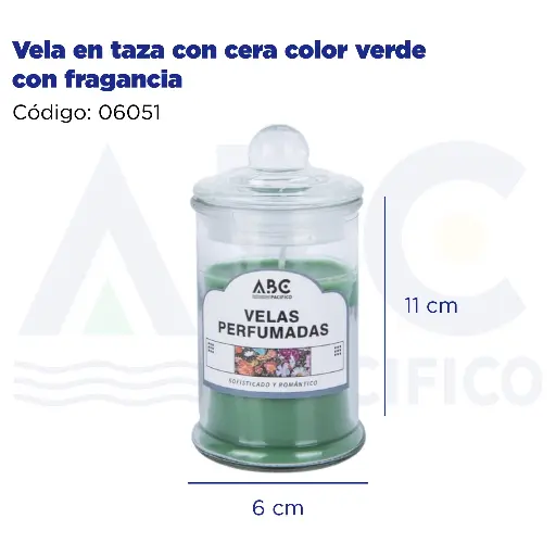 [06051] Vela en taza con cera color verde con fragancia
