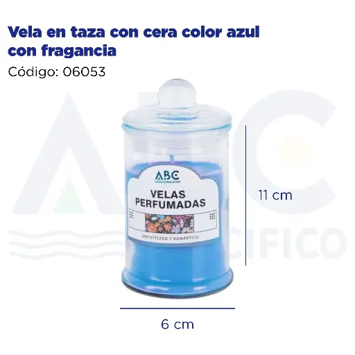 [06053] Vela en taza con cera color azul con fragancia